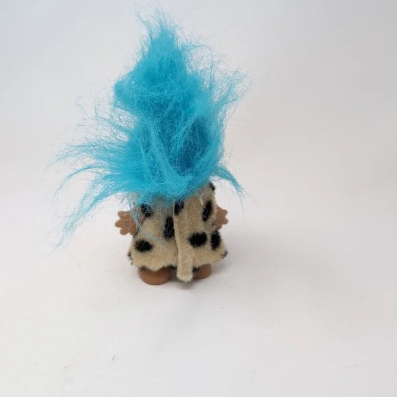 Russ Troll Doll Blue Hair Caveman Leopard Print Outfit Vintage Toy Small 3" - Picture 4 of 5